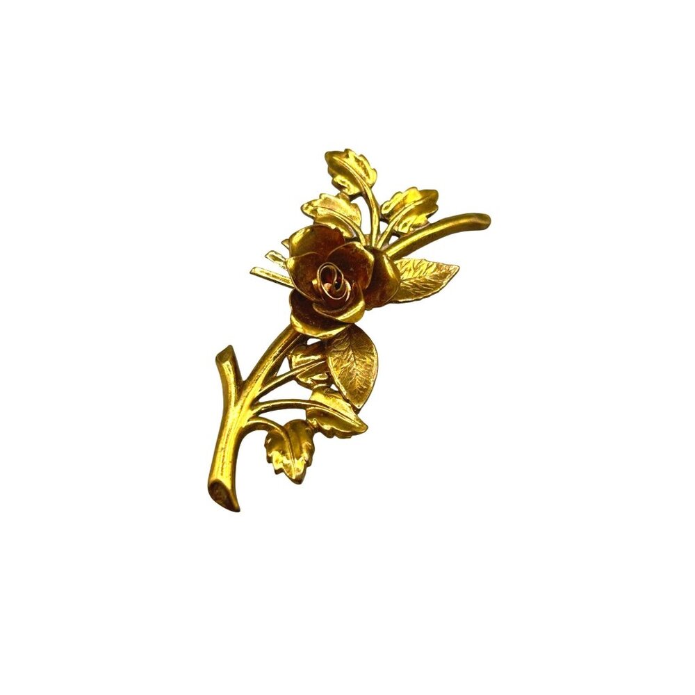 Vintage CORO PEGASUS Pin Brooch Rose Flower On Branch Repousse Stamping